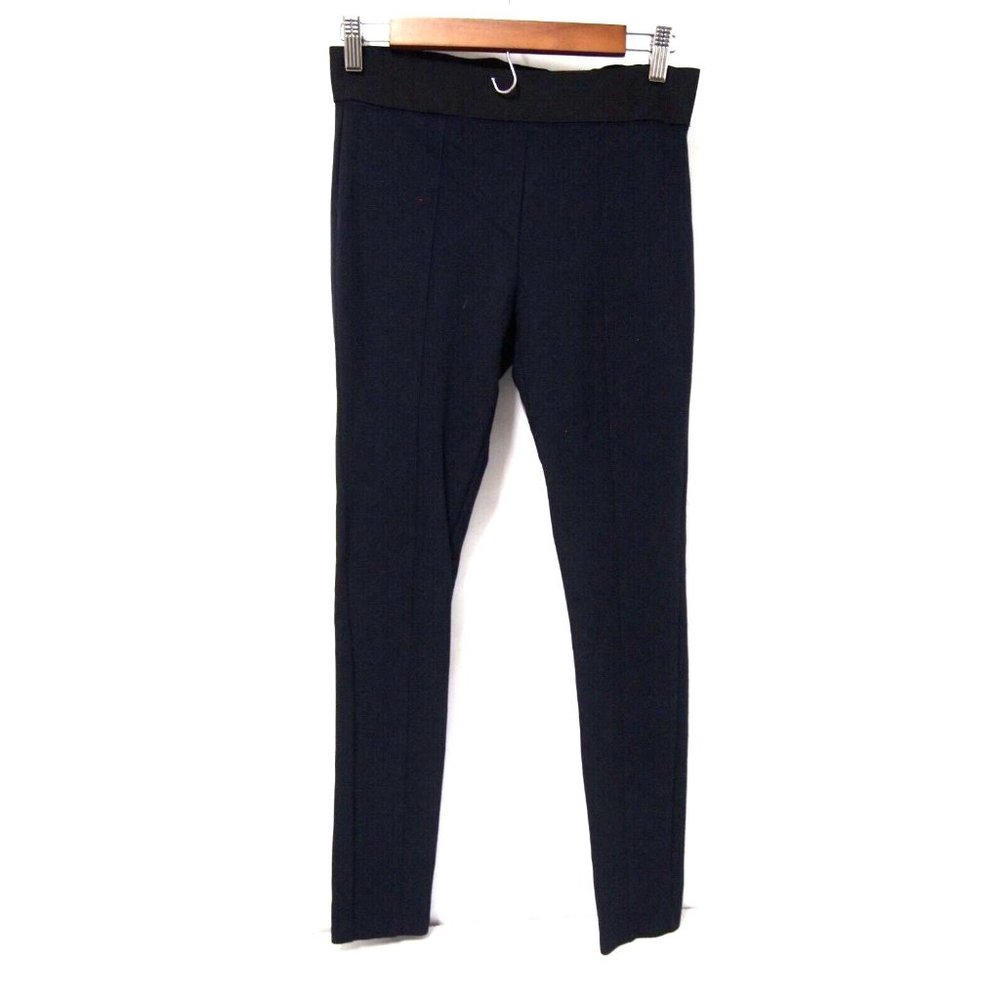 Hue Womens High Waist Ponte Leggings Navy Blue Colorblock Seamed Skinny Knit - Picture 2 of 7